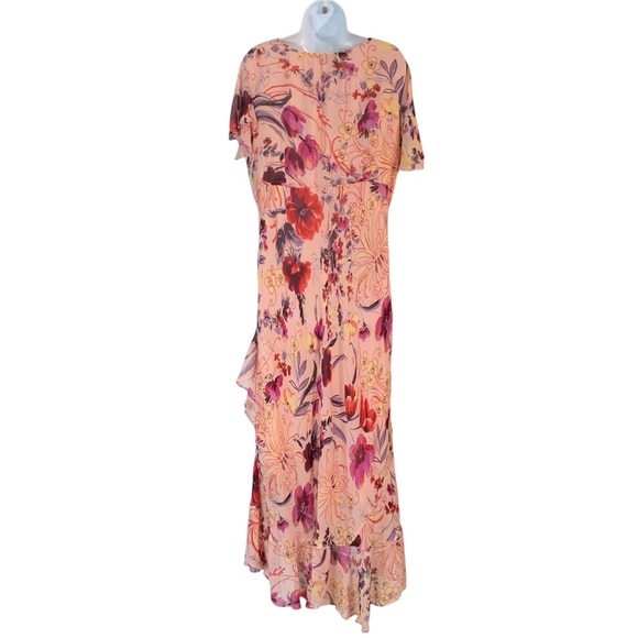 LOLA P Vintage Floral Ruffle Maxi Dress Sz L - Picture 3 of 11